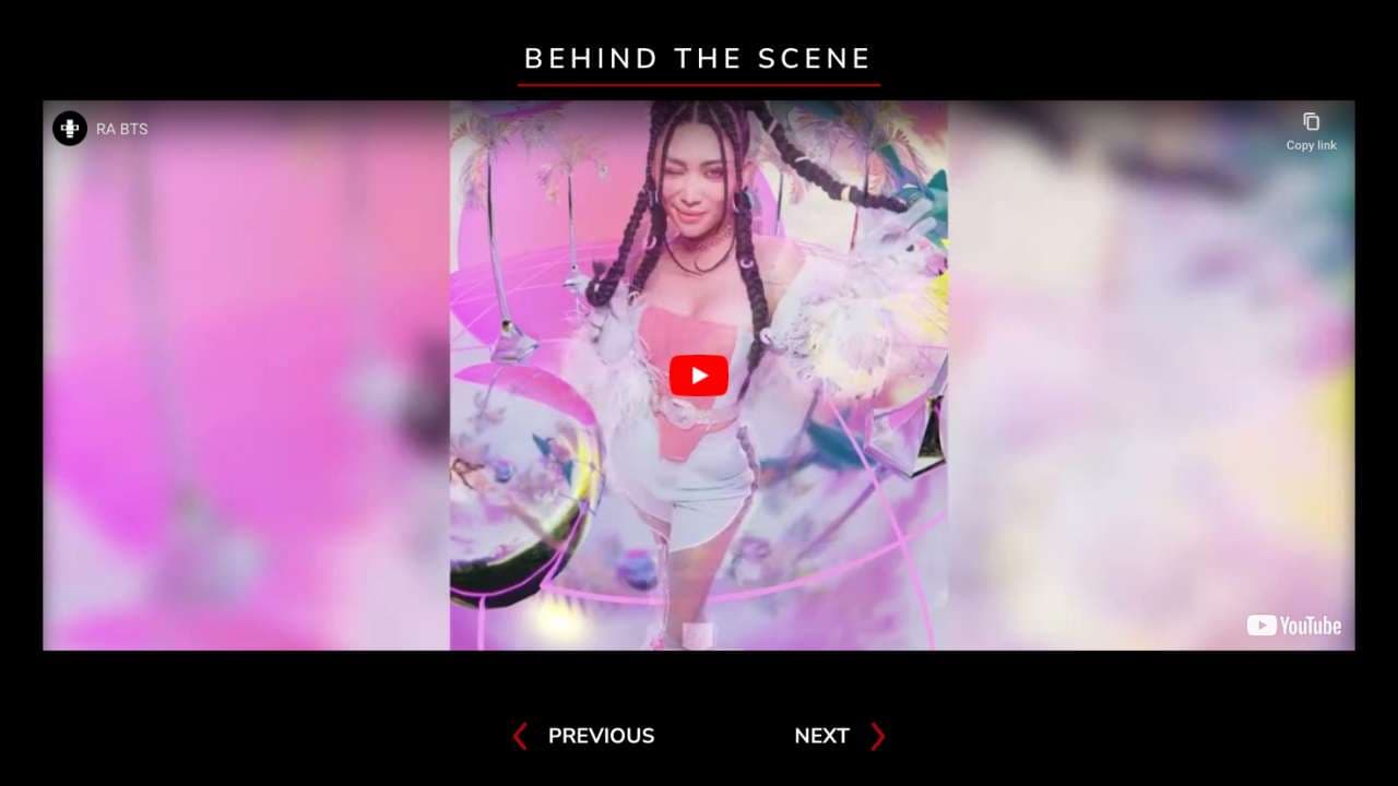Behind-the-scenes video with previous and next project links.